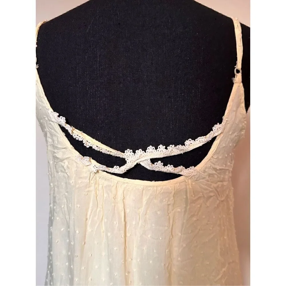 Dani Collection Spaghetti Strap Fringe Criss Cross Back Pale Yellow Dress Size S